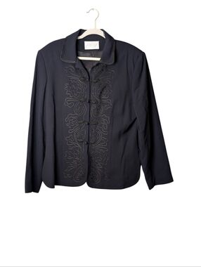 Vintage Lord & Taylor Embroidered Wool Jacket Frog Toggle Closures size 12